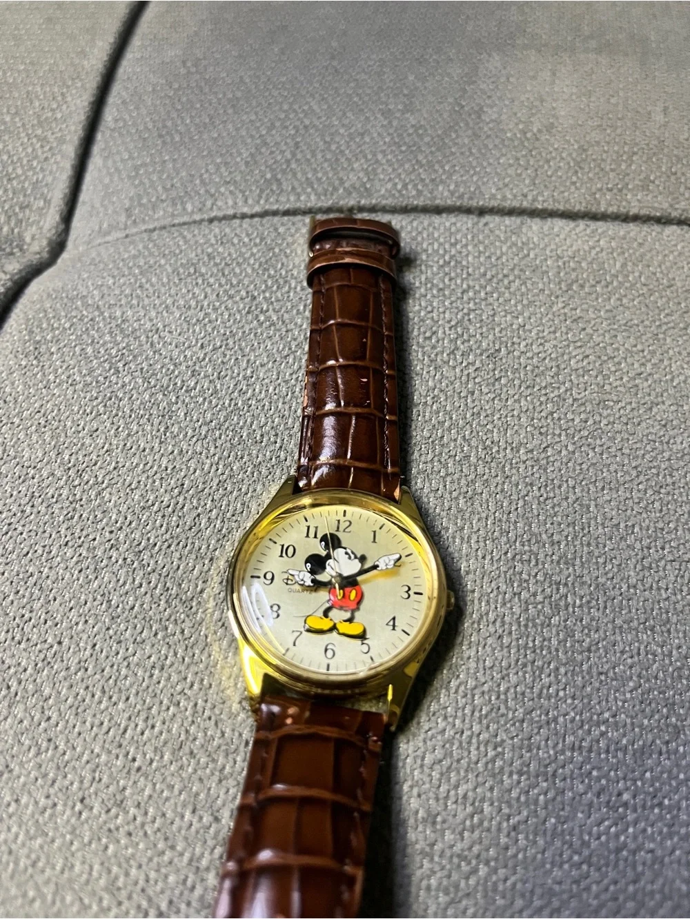 Official Disney Parks Mickey Mouse Watch Brown Faux Crocodile Strap Gold Tone